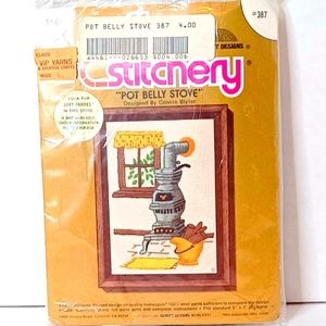 VINTAGE CROSS STITCH KIT "POT BELLY STOVE" 1990 SUNSET DESIGN